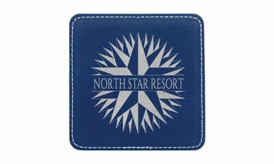 Square Blue Leatherette Coaster: 4 Square Blue Leatherette Coaster: 4" x 4"-108429