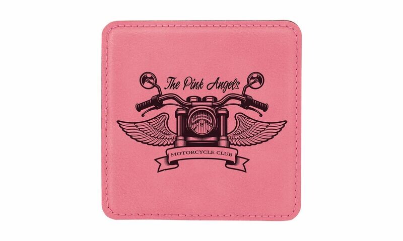 Square Pink Leatherette Coaster: 4" x 4"-108433