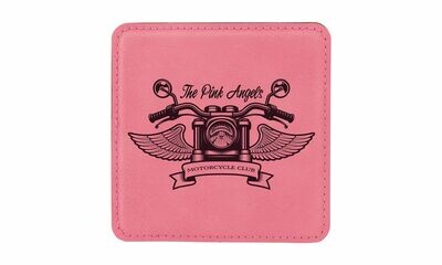 Square Pink Leatherette Coaster: 4 Square Pink Leatherette Coaster: 4" x 4"-108433