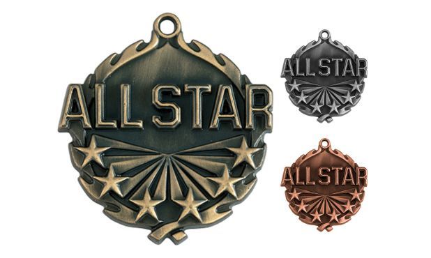 Sculptured All Star Medallion: Antique Gold 1-3/4 Sculptured All Star Medallion: Antique Gold 1-3/4"-105156