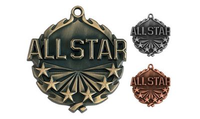 Sculptured All Star Medallion: Antique Gold 1-3/4"-105156