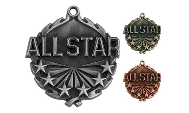 Sculptured All Star Medallion: Antique Silver 1-3/4"-105157