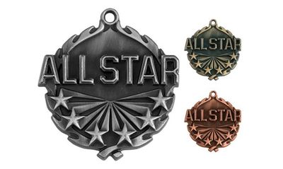 Sculptured All Star Medallion: Antique Silver 1-3/4"-105157