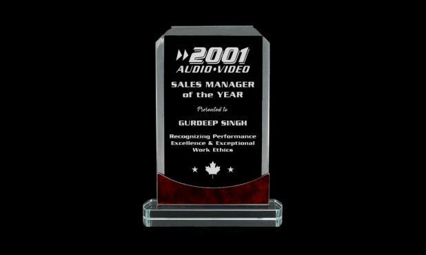 Kodiak Series Clear Glass Award with Red Marble Accents: 7-1/2"-108770