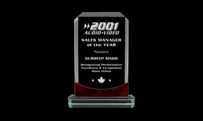 Kodiak Series Clear Glass Award with Red Marble Accents: 7-1/2"-108770