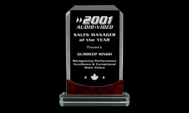 Kodiak Series Clear Glass Award with Red Marble Accents: 9 Kodiak Series Clear Glass Award with Red Marble Accents: 9"-108772