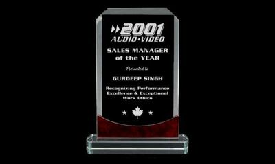 Kodiak Series Clear Glass Award with Red Marble Accents: 9 Kodiak Series Clear Glass Award with Red Marble Accents: 9"-108772