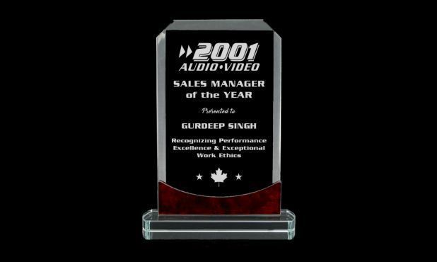 Kodiak Series Clear Glass Award with Red Marble Accents: 8-1/4"-108771