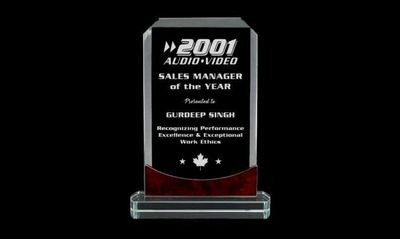 Kodiak Series Clear Glass Award with Red Marble Accents: 8-1/4"-108771