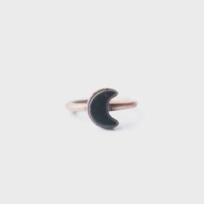 Black Obsidian Copper Moon Ring