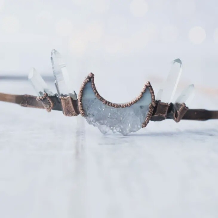 Crystal Quartz Moon Electroformed Crown