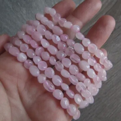 6mm Oval Nugget Gemstone Bracelet, Material: Rose Quartz