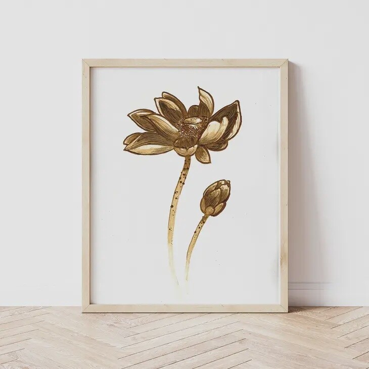 Lotus Flowers in Henna Art Print, Title: 5x7