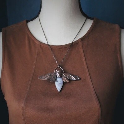 Moonstone Real Cicada Insect Necklace Electroformed Crystal