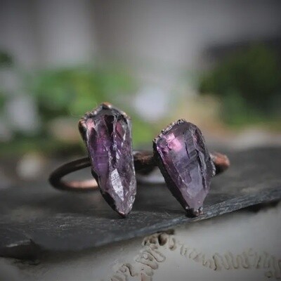 Electroformed Raw Amethyst Crystal Rings