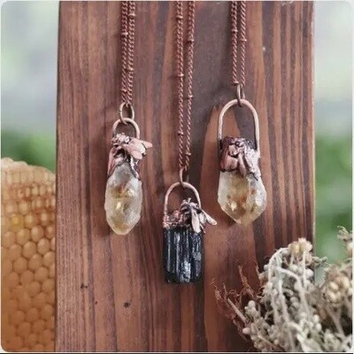 Real Bee Crystal Necklaces | Electroformed copper jewelry