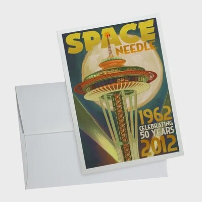 Notecard 42018 Seattle Washington Space Needle and Full Moon