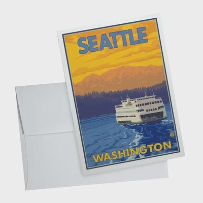 Notecard 13924 Seattle Washington Ferry and Mountains