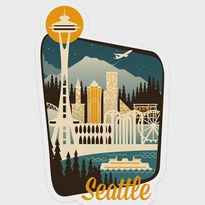 Vinyl Sticker Seattle, Washington, Retro Skyline