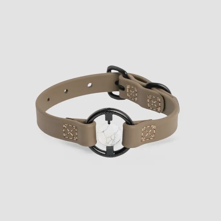 Luxury Spill-Proof Dog Collar Embedded with Healing Crystal, Colour: Olive green, Size: X-small