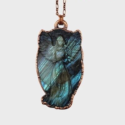 Labradorite Carved Guardian Angel Necklace