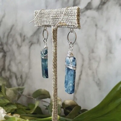 Blue Kyanite Raw Blade Crystal Earrings