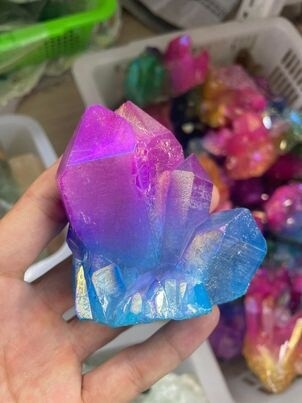 Rainbow Aura Quartz Cluster, Colour: Blue/Pink