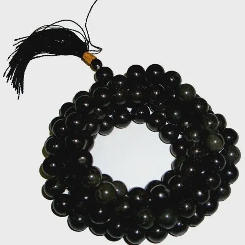108 Bead Mala, Material: Black Agate