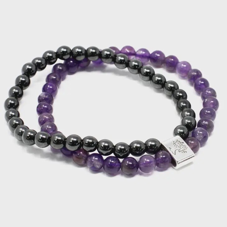 6mm Amethyst and Magnetic Gemstone Bead Bracelet