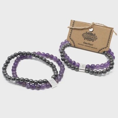 6mm Amethyst and Magnetic Gemstone Bead Bracelet