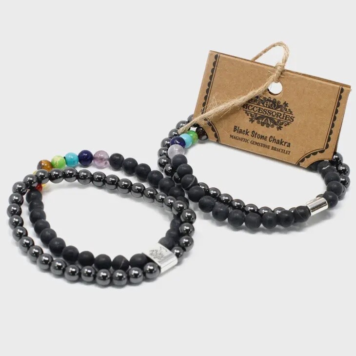 6mm Black Stone Chakra and Magnetic Gemstone Bead Bracelet