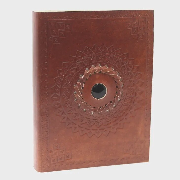 Leather Black Onyx Stone Notebook (7x5in) | Vintage Style, Eco-Friendly Paper