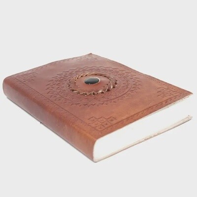 Leather Black Onyx Stone Notebook (7x5in) | Vintage Style, Eco-Friendly Paper
