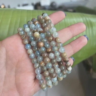 6mm Lemurian Aquatine Calcite / Blue Onyx Bead Stretch Bracelet