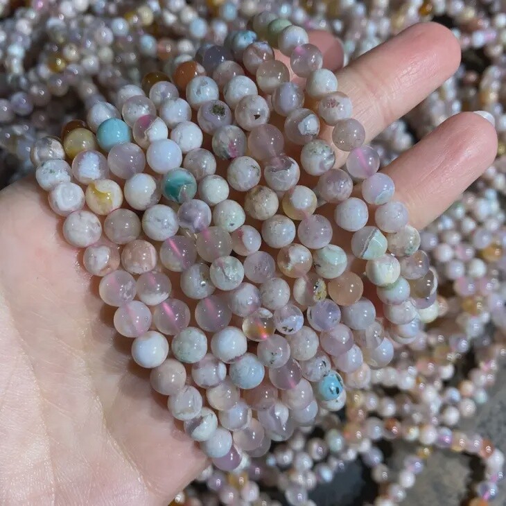 6mm Flower Agate Bead Stretch Bracelet