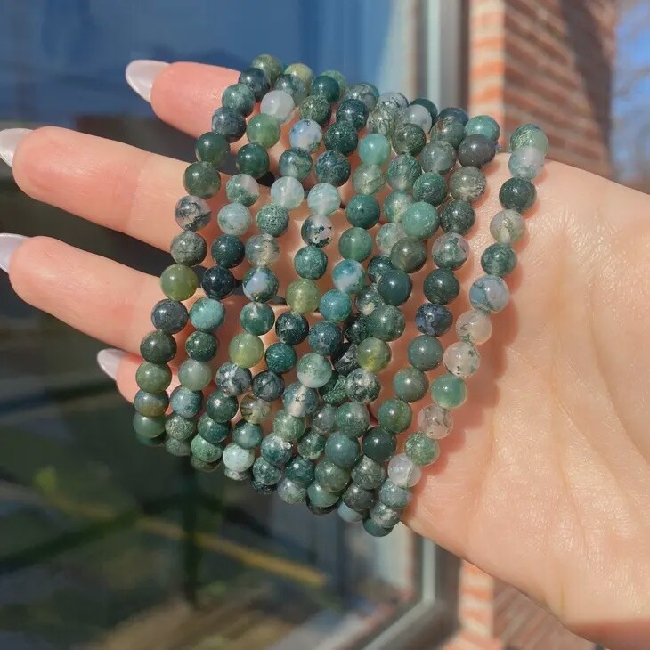 6mm Moss Agate Bead Stretch Bracelet