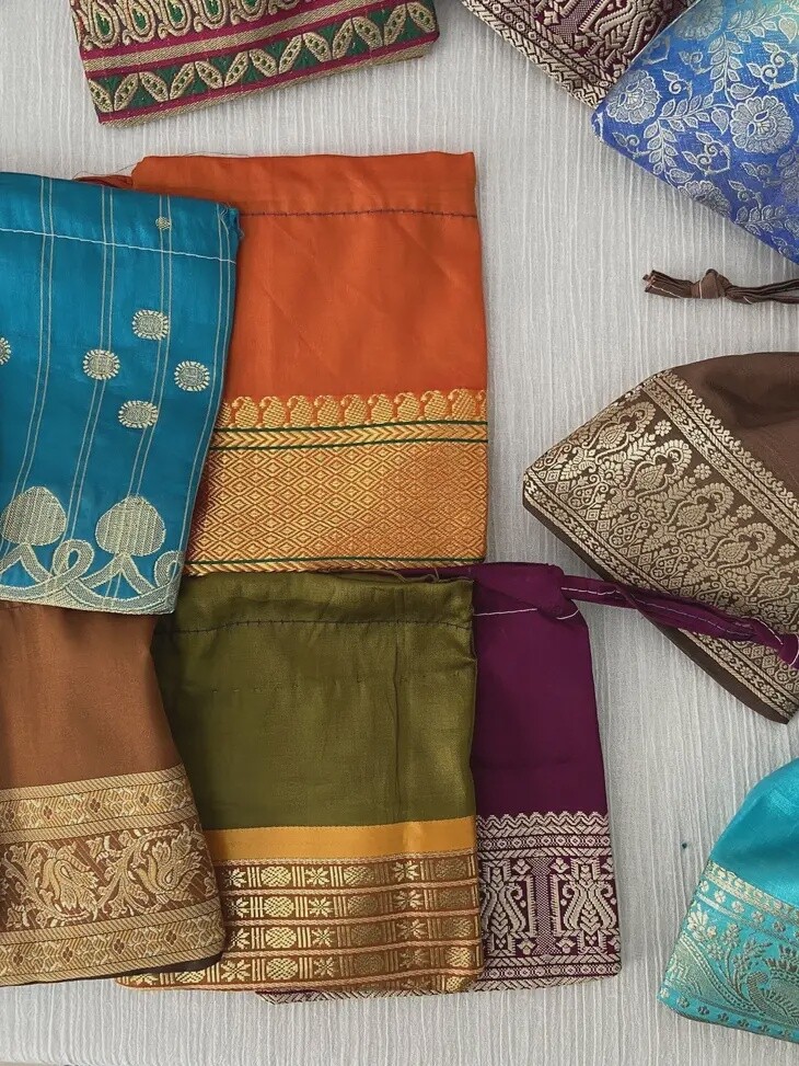 Upcycle Sari Silk Gift Bag-Medium (~5x6in)