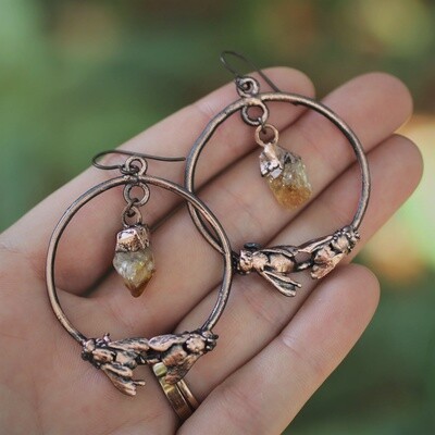 Electroformed Honey Bee Hoop Earrings