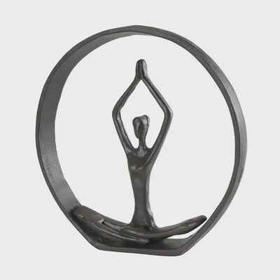 Circle Iron Sculpture with Figurine in Yoga Pose