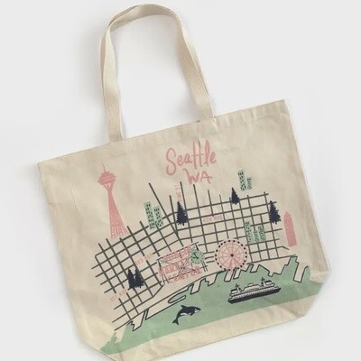 Seattle Map Large Canvas Tote Bag