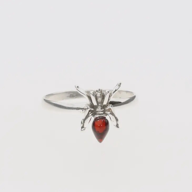 Cherry Amber Sterling Silver Spider Ring
