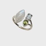 Moonstone/Peridot/Topaz Sterling Silver Ring