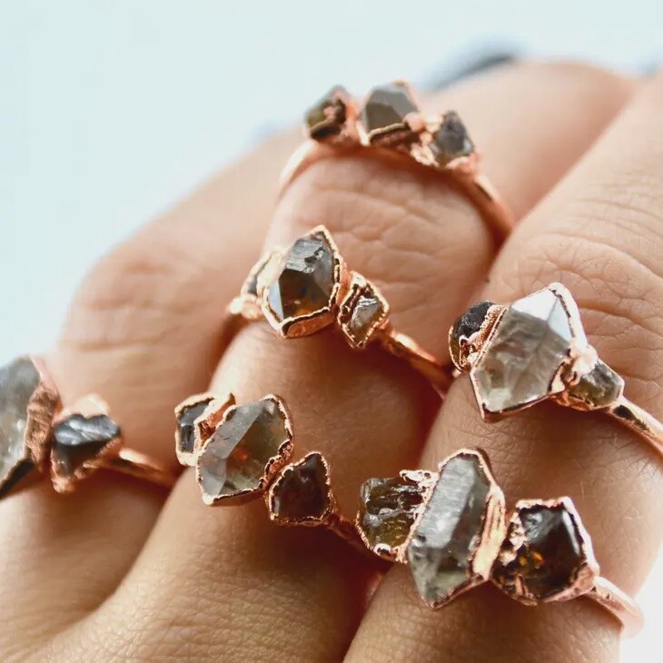Copper Citrine & Herkimer Diamond Ring