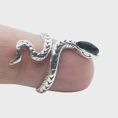 Cherry Amber Sterling Silver Snake Adjustable Ring