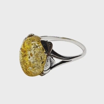 Dragonfly Citrine Amber Sterling Silver Ring