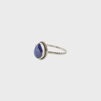 Sapphire Faceted Pear Sterling Silver Ring