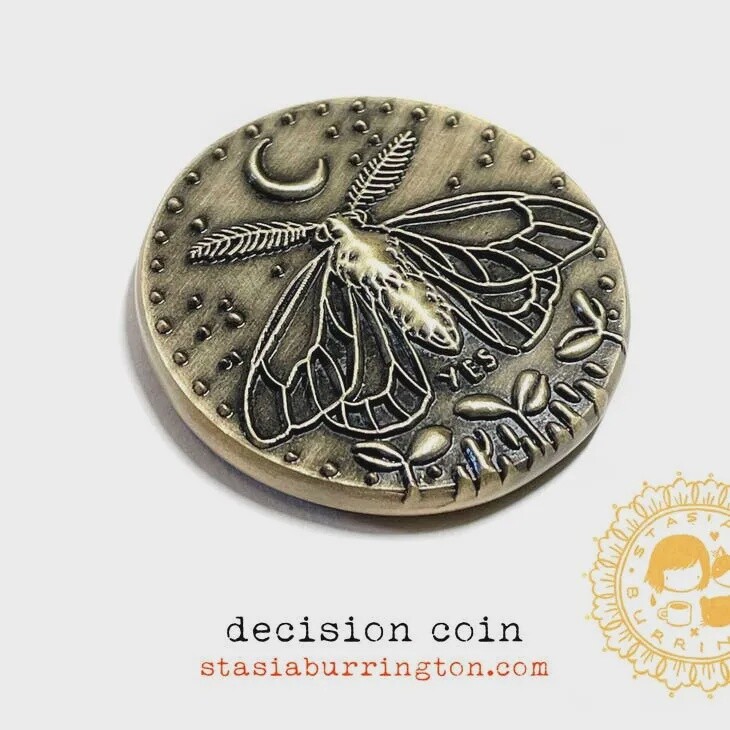 Moth / Solar System decision making talisman coin, Colour: Antique Gold