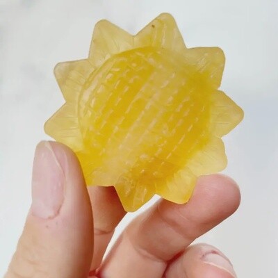 Yellow Calcite Sunflower Carving