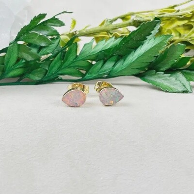 Fire Opal Teardrop Stud Earrings | Lab created