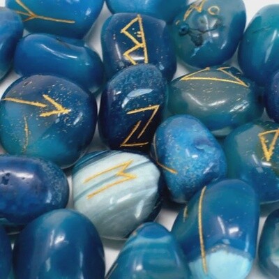 Runes Stone Set in Pouch | Blue Onyx